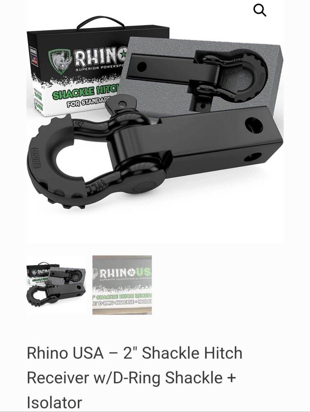 Rhino USA Black 2" Shackle Hitch Receiver with D-Ring Shackle